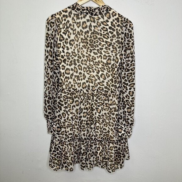 Divided H&M Leopard Print Dress Women's Fit and Flare Tan Size 4 Long Sleeve Tan - Picture 4 of 8